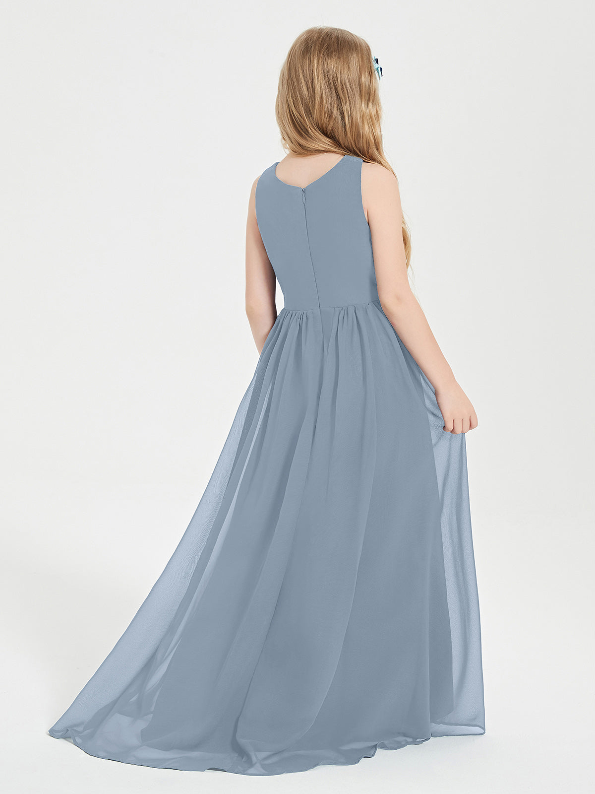Asymmetrical Junior Bridesmaid Dresses with Scoop Neckline Dusty Blue